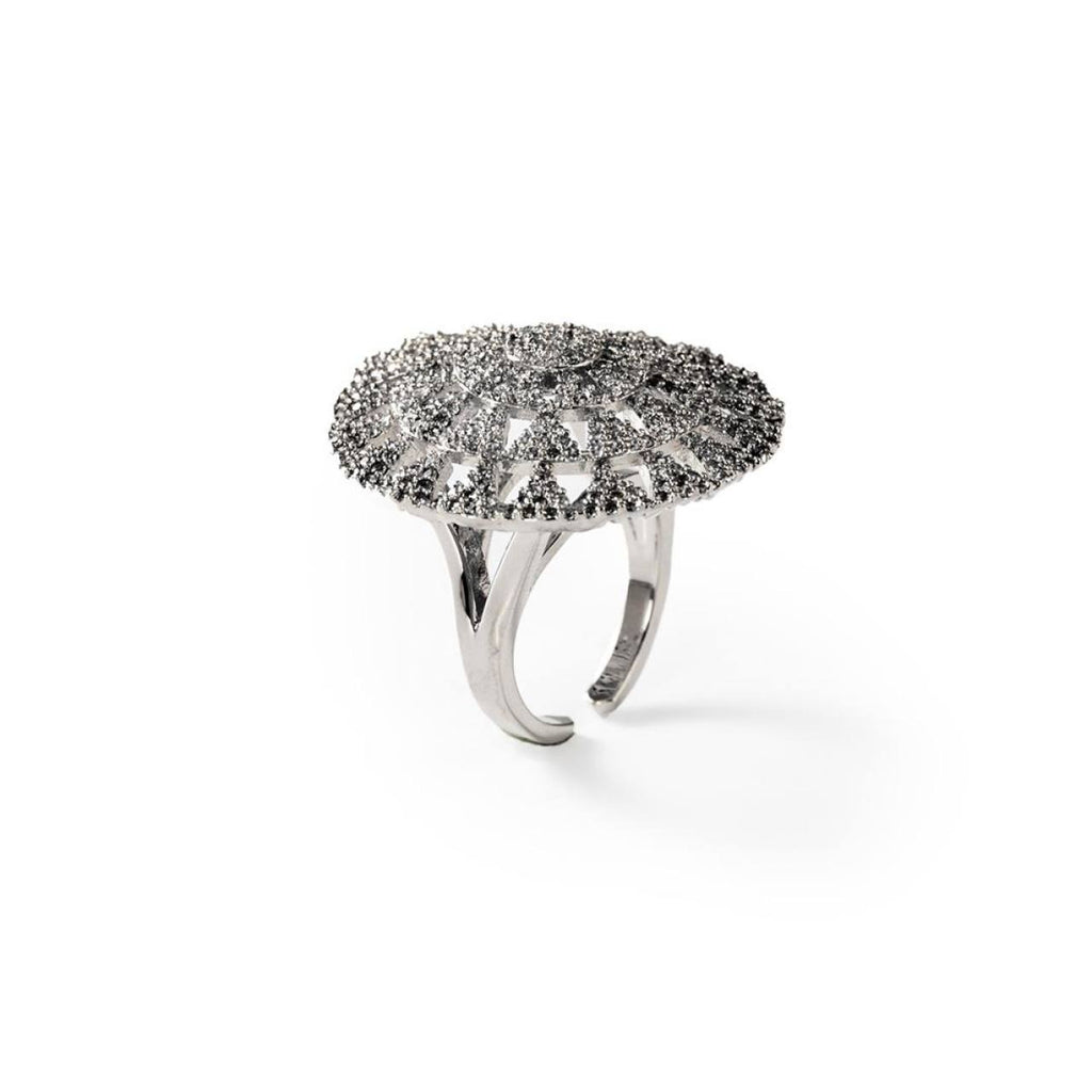 BIGAS033 - Anillo Círculos de luz de metal rodiado