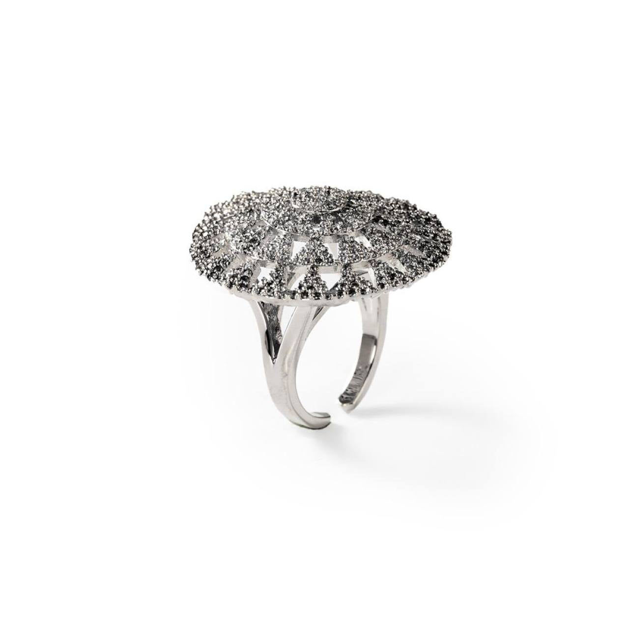 BIGAS033 - Anillo Círculos de luz de metal rodiado