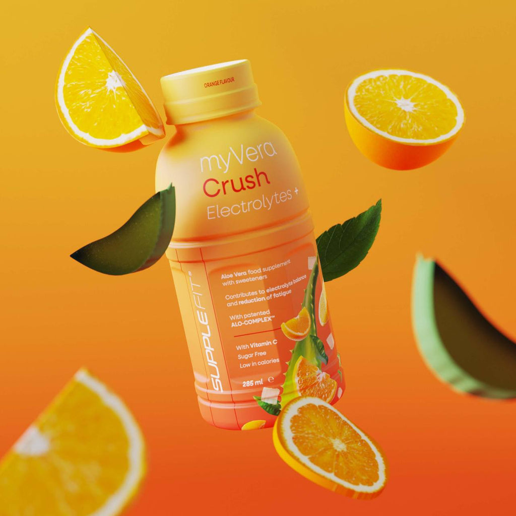 INTA006-06 - MYVERA CRUSH Electrolytes + | Suplemento alimenticio con edulcorantes en frascos monodosis de 285 ml (pack de 6) - 1710 ml