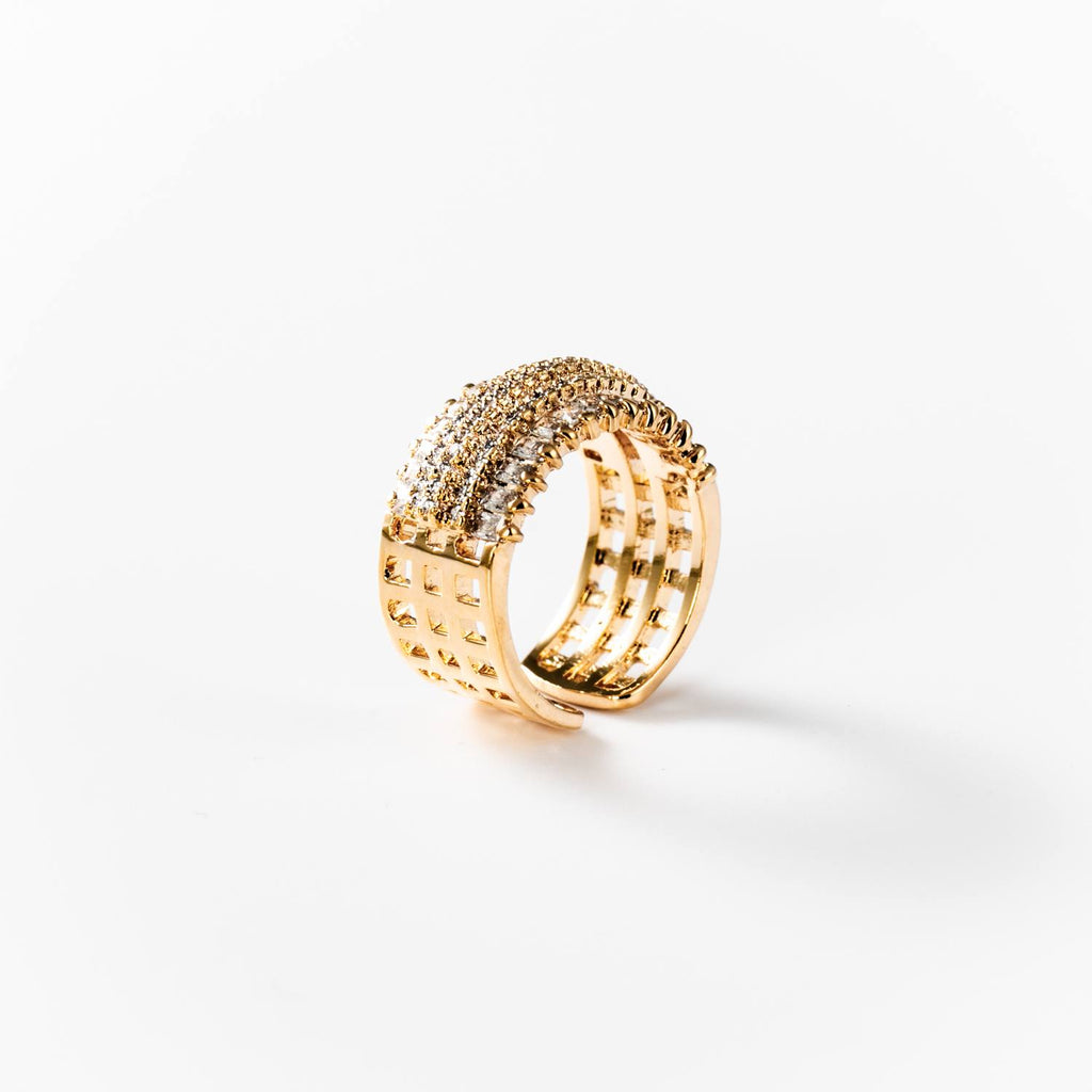 BIGAG037 - Anillo Haz de luz chapado en oro 24 K
