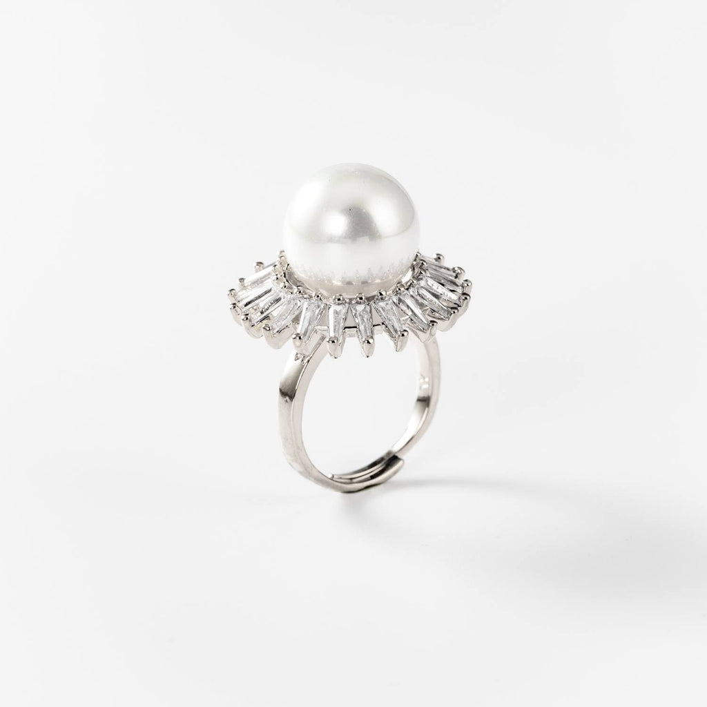 BIGAS004 - Anillo Sol de perla de metal rodiado