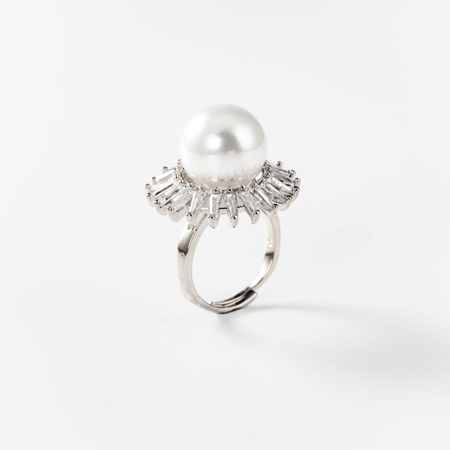 BIGAS004 - Anillo Sol de perla de metal rodiado