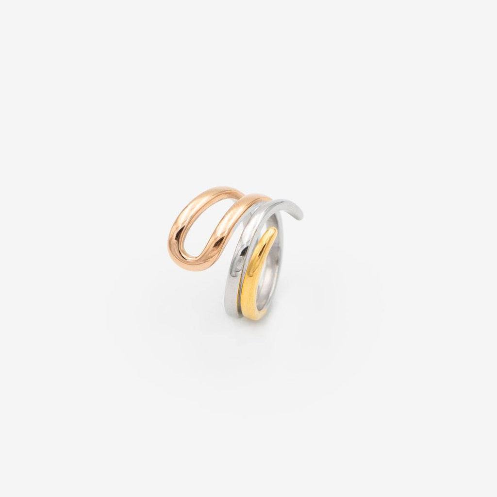 BIGAS096 - Anillo «Metallic Trio» chapado en oro amarillo de 18 quilates y oro rosa