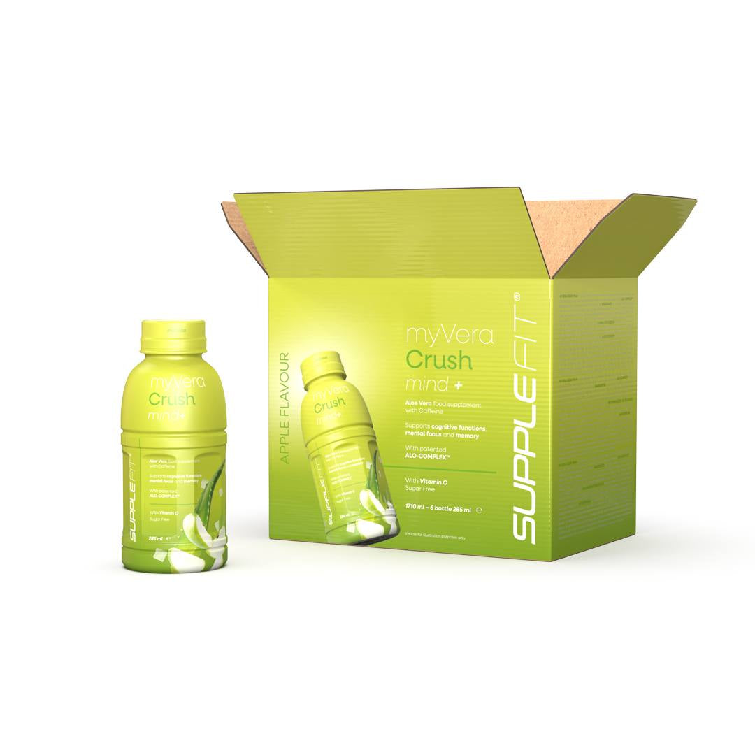 INTA002-06 - MYVERA CRUSH Mind + | Suplemento alimenticio con cafeína en frascos monodosis de 285 ml (pack de 6) - 1710 ml