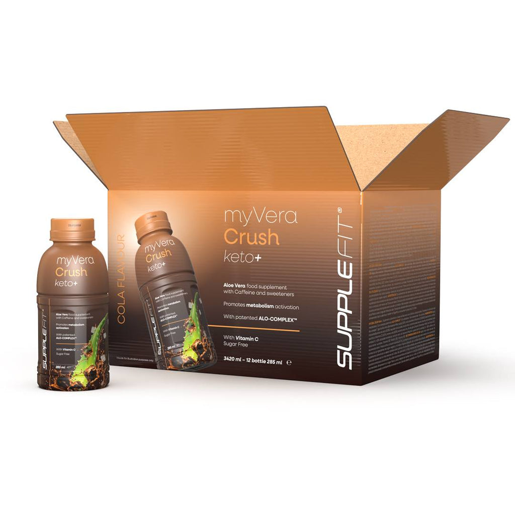 INTA005-12 - MYVERA CRUSH Keto + | Suplemento alimenticio con cafeína y edulcorantes en frascos monodosis de 285 ml (pack de 12) - 3420 ml